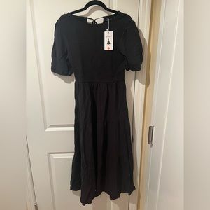 Black Puff Sleeve Smocked Dress